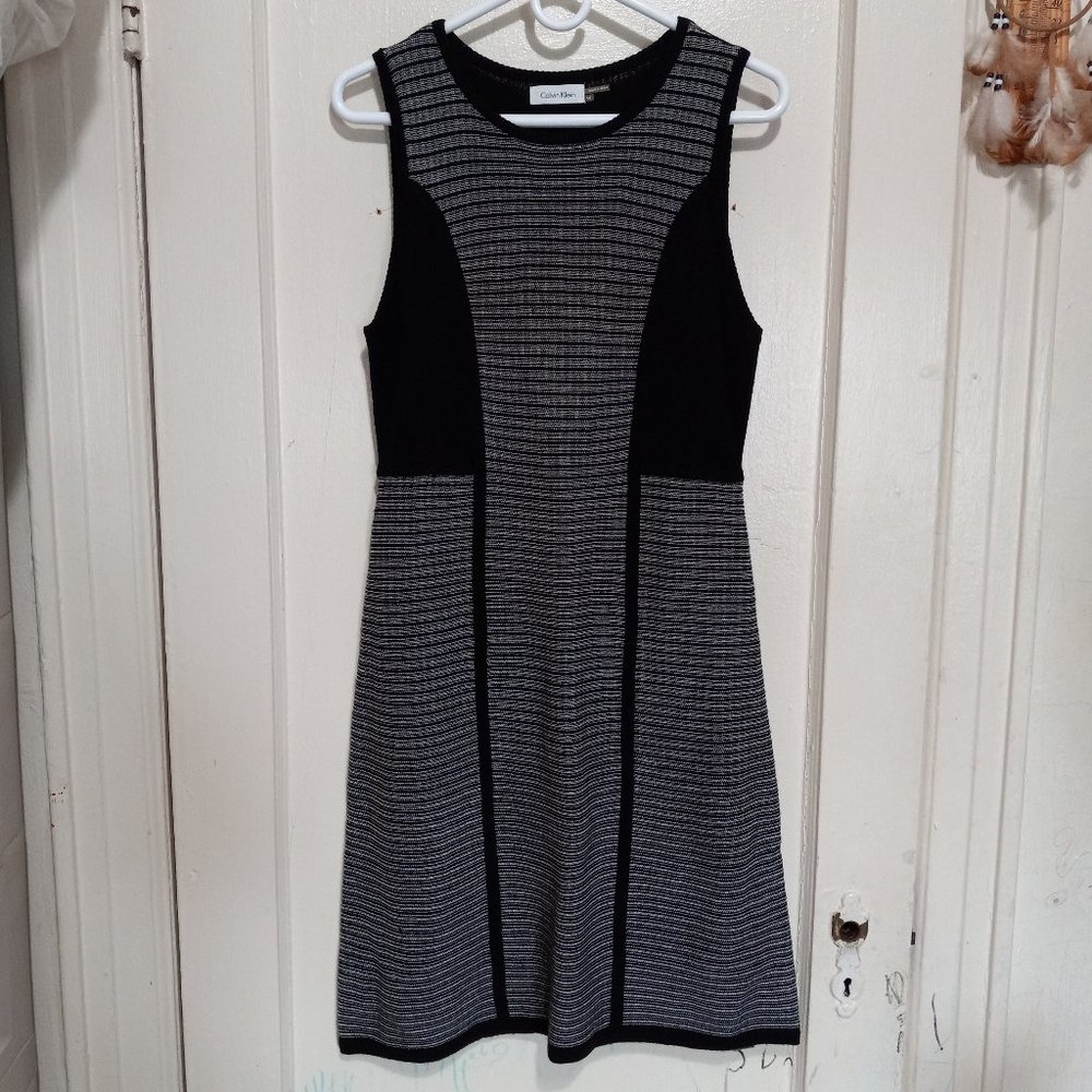 Calvin Klein Black and Gray Midi Dress